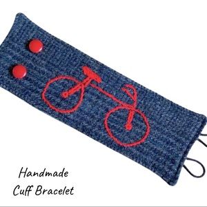 Red Bicycle Harris Tweed Cuff Bracelet Embroidery